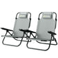 Set of 2 Beach Chair 5-Position Adjustable Folding Camping Chair with Headrest Armrests Light Grey