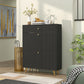 Narrow Shoe Storage Cabinet with Wave-like Panels and Adjustable Shelves for 12 Pairs of Shoes, Black