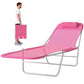 Outdoor Lounge Chair, Portable Reclining Seat, Folding Chaise Lounge, Tanning Chair Bed with Pillow, Pink