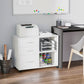 Modern Lateral Filing Cabinet, 3 Drawer File Cabinet for Letter and A4 Size Documents, Mobile, Printer Stand with Open Shelves, Rolling Wheels, White