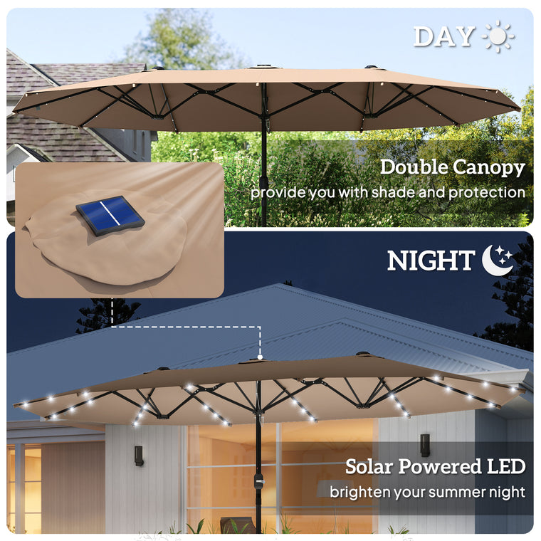 174" Khaki Double-Sided Umbrella with Solar LED Light