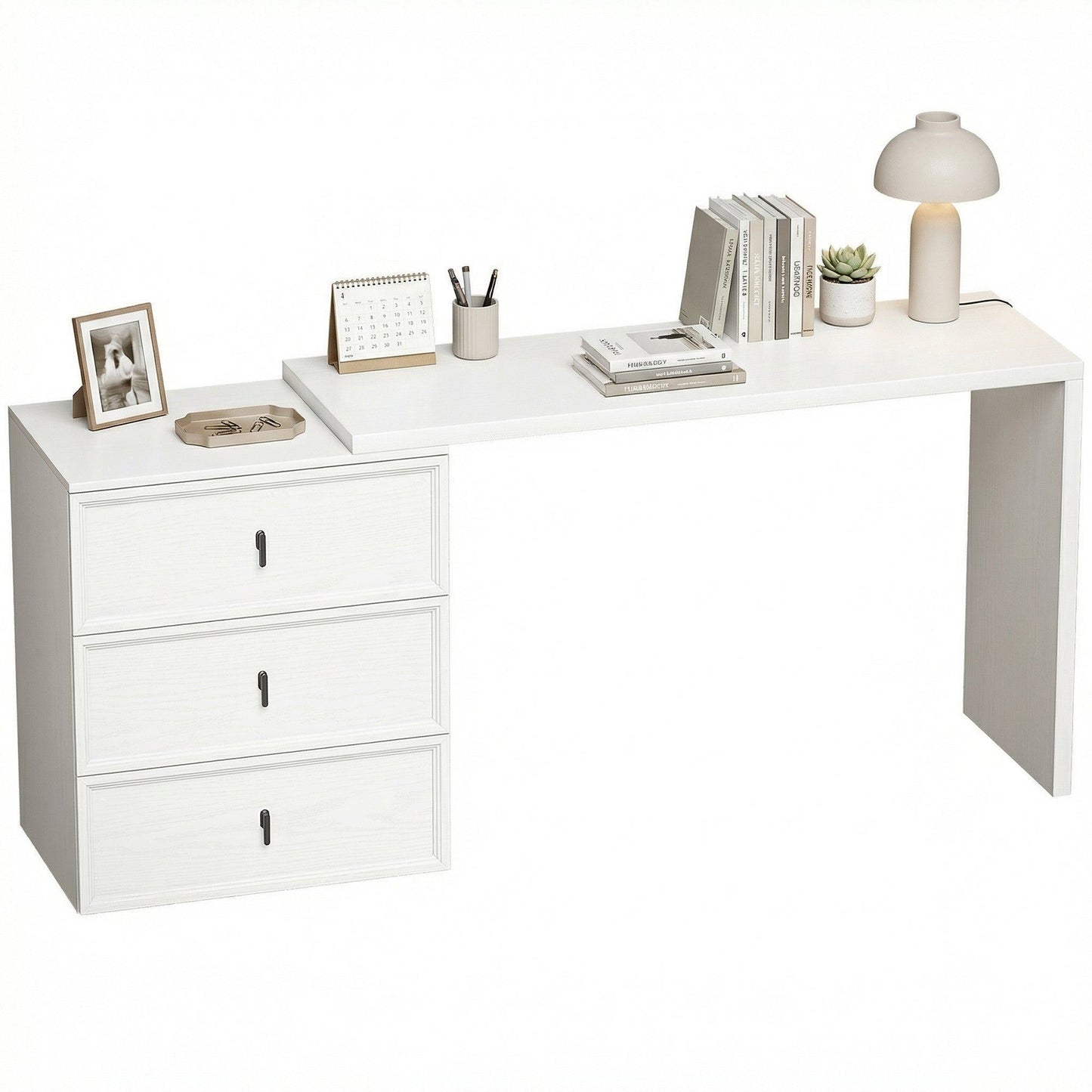 L-Shaped Computer Desk with 3 Drawers - White Wood Grain