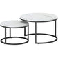 Modern Coffee Table Set of 2, Nesting Side Tables w/ Metal Base for Living Room Bedroom Office Faux Marbled White