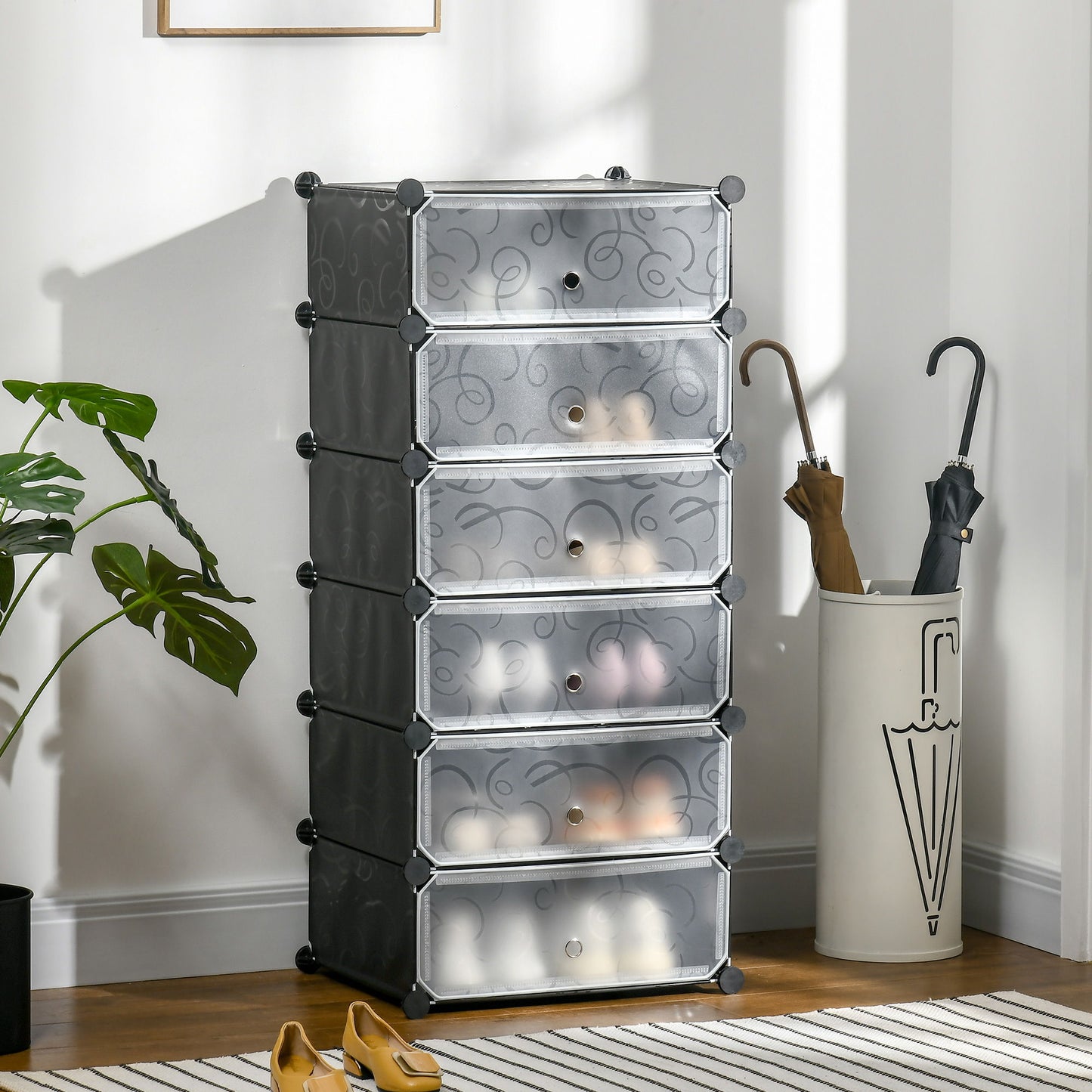6-Tier Shoe Rack, 6 Cube Storage Organizer with Doors, DIY 6-Cube Modular Cabinet for Living Room, Black