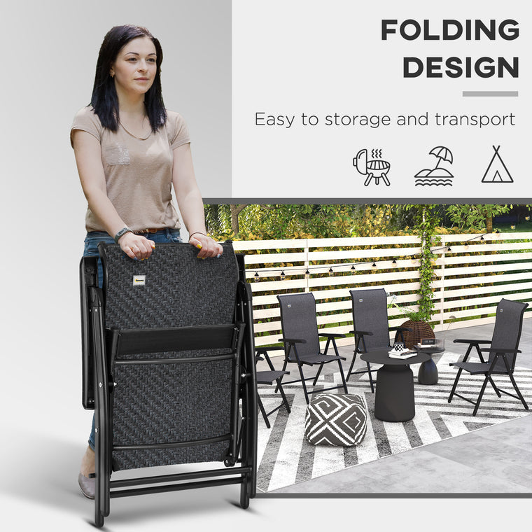 Grey Wicker Folding Chairs with Adjustable Backrest