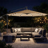 9.7ft Solar LED Cantilever Patio Umbrella with 32 LED Lights, Cross Base, Crank Handle, for Poolside, Deck, Khaki