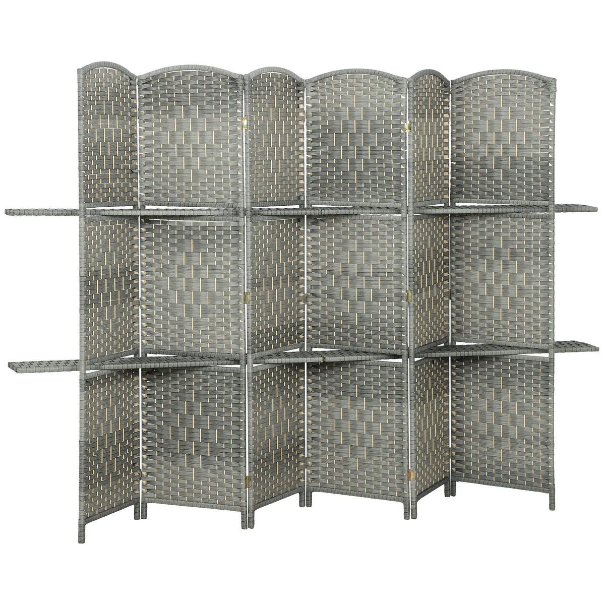 6 FT Privacy Screen, 6 Panel Room Divider with Shelves for Living Room Bedroom Home Office, Grey