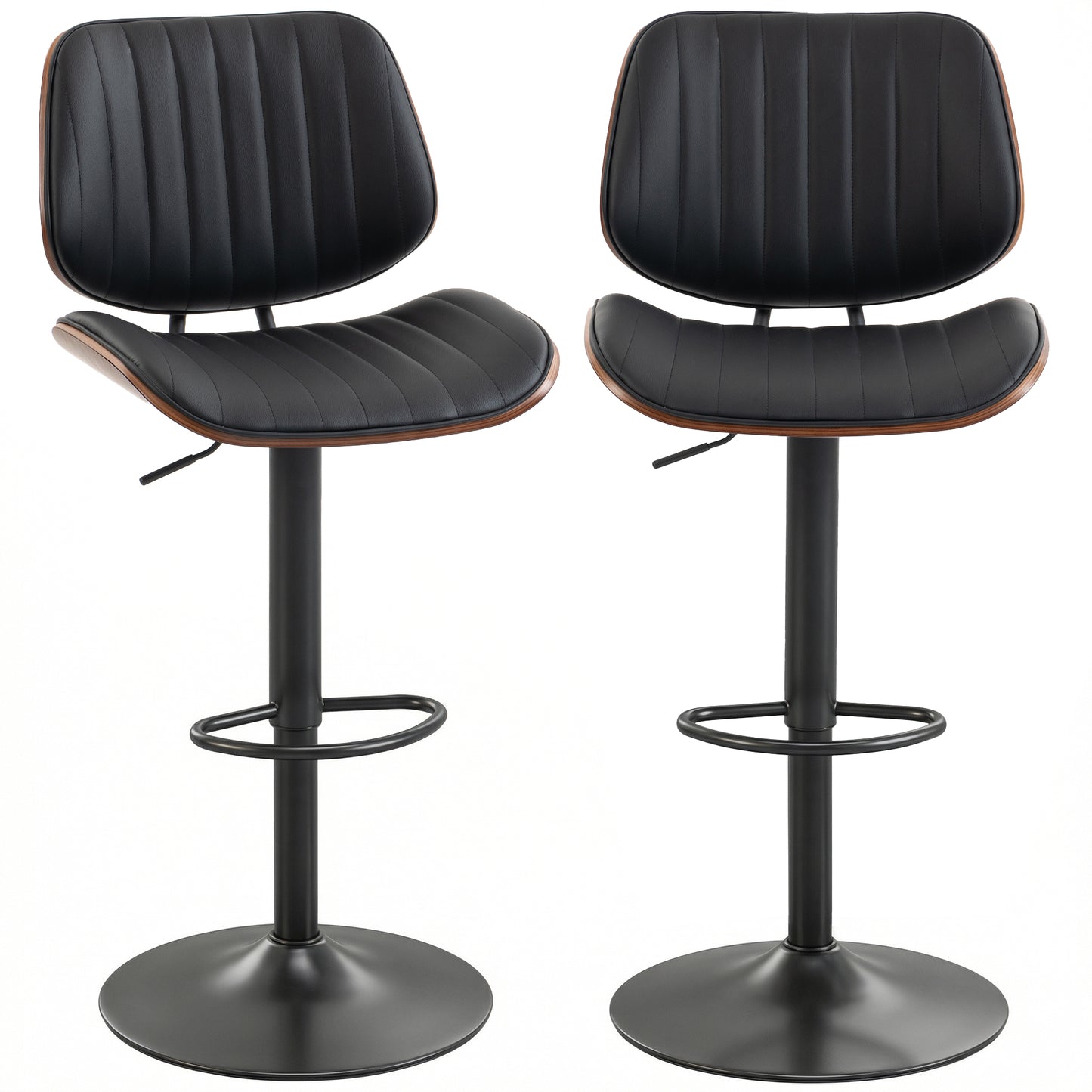 Bar Stools Set of 2, Swivel Counter Height Barstools with Back, Adjustable Height, Black