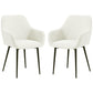 Dining Chairs Set of 2, Velvet-look Fabric Upholstered Kitchen Chairs with Backrest, Armrests and Steel Legs, Cream White