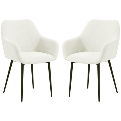 Velvet Dining Chairs Set of 2 with Armrests - Cream White