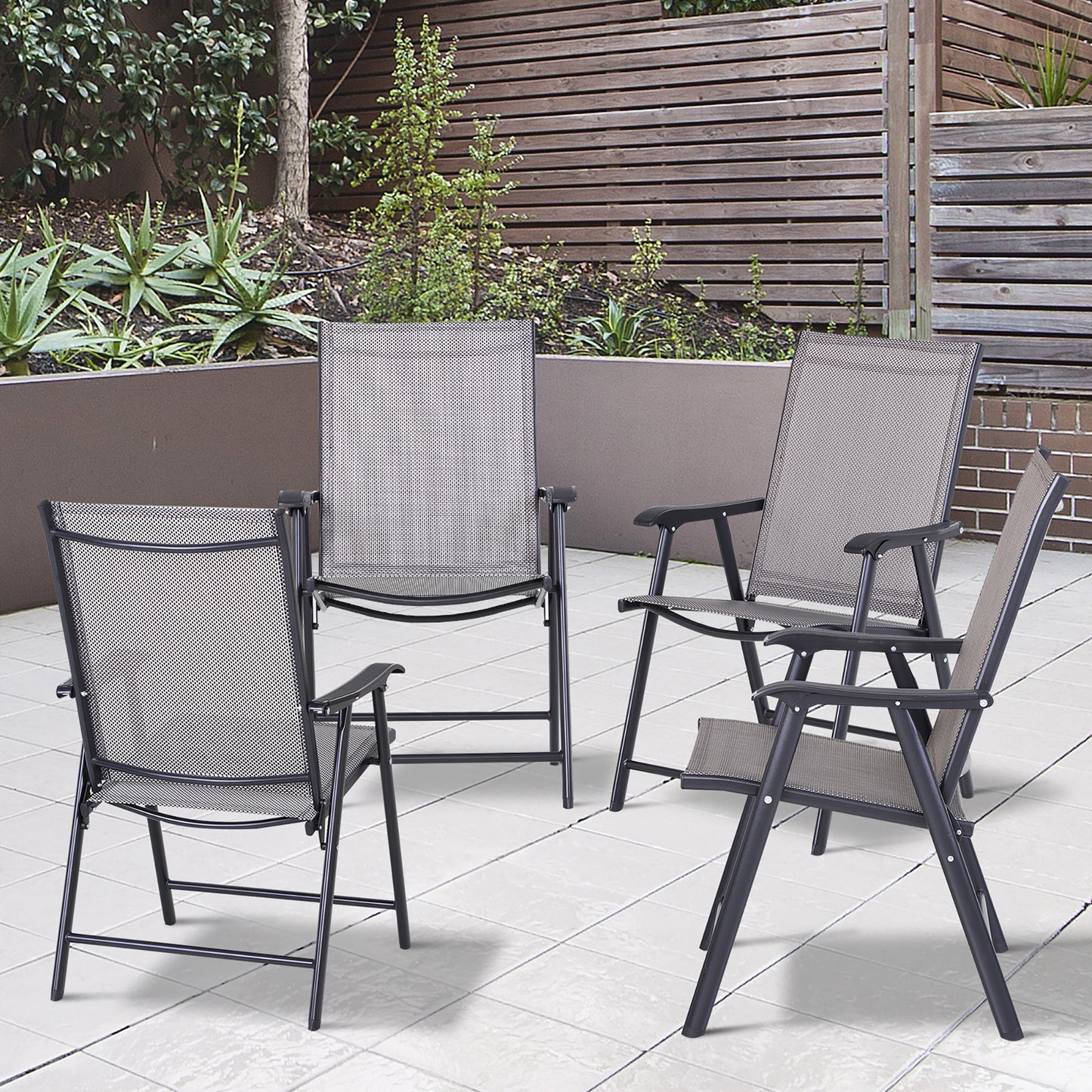 4-Piece Folding Chair Set for Relaxing on Patio Balcony Garden, Comfortable Outdoor Furniture with Armrests, Grey