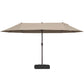 15' Outdoor Patio Umbrella with Twin Canopy Sunshade Steel Table Umbrella w/ Lift Crank, Cross base, Sandbag, Brown