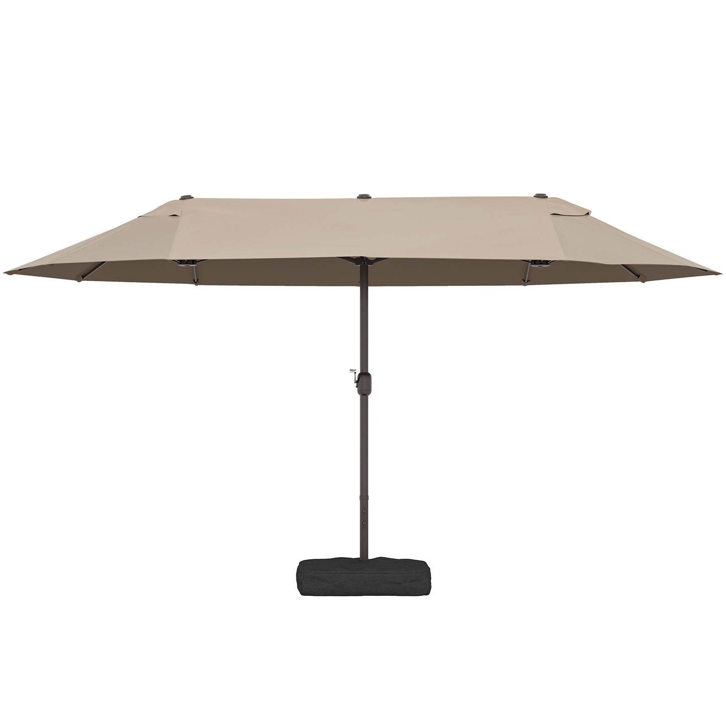 15' Outdoor Patio Umbrella with Twin Canopy Sunshade Steel Table Umbrella w/ Lift Crank, Cross base, Sandbag, Brown