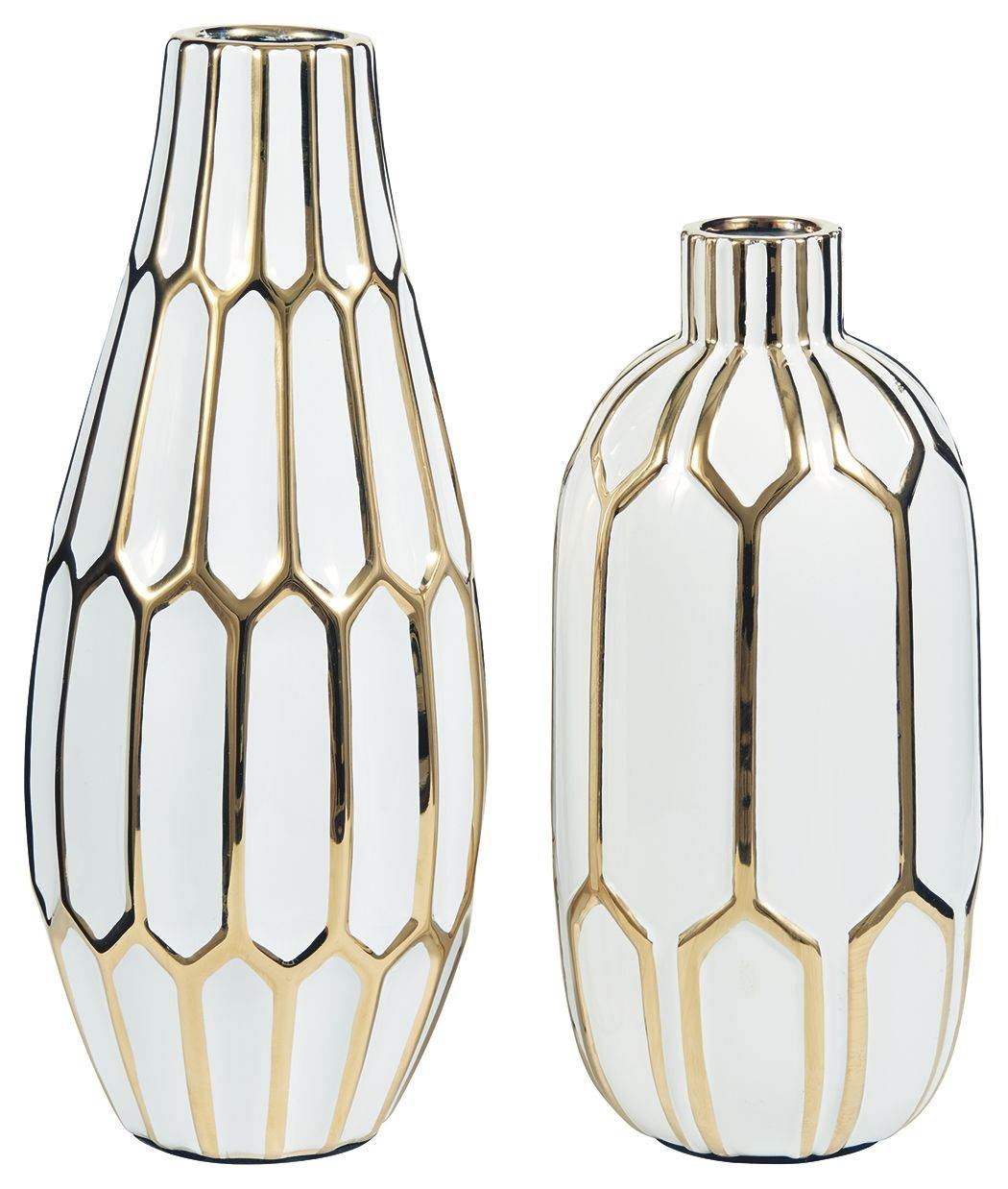 Mohsen - Vase Set (Set of 2) - Gold Finish / White
