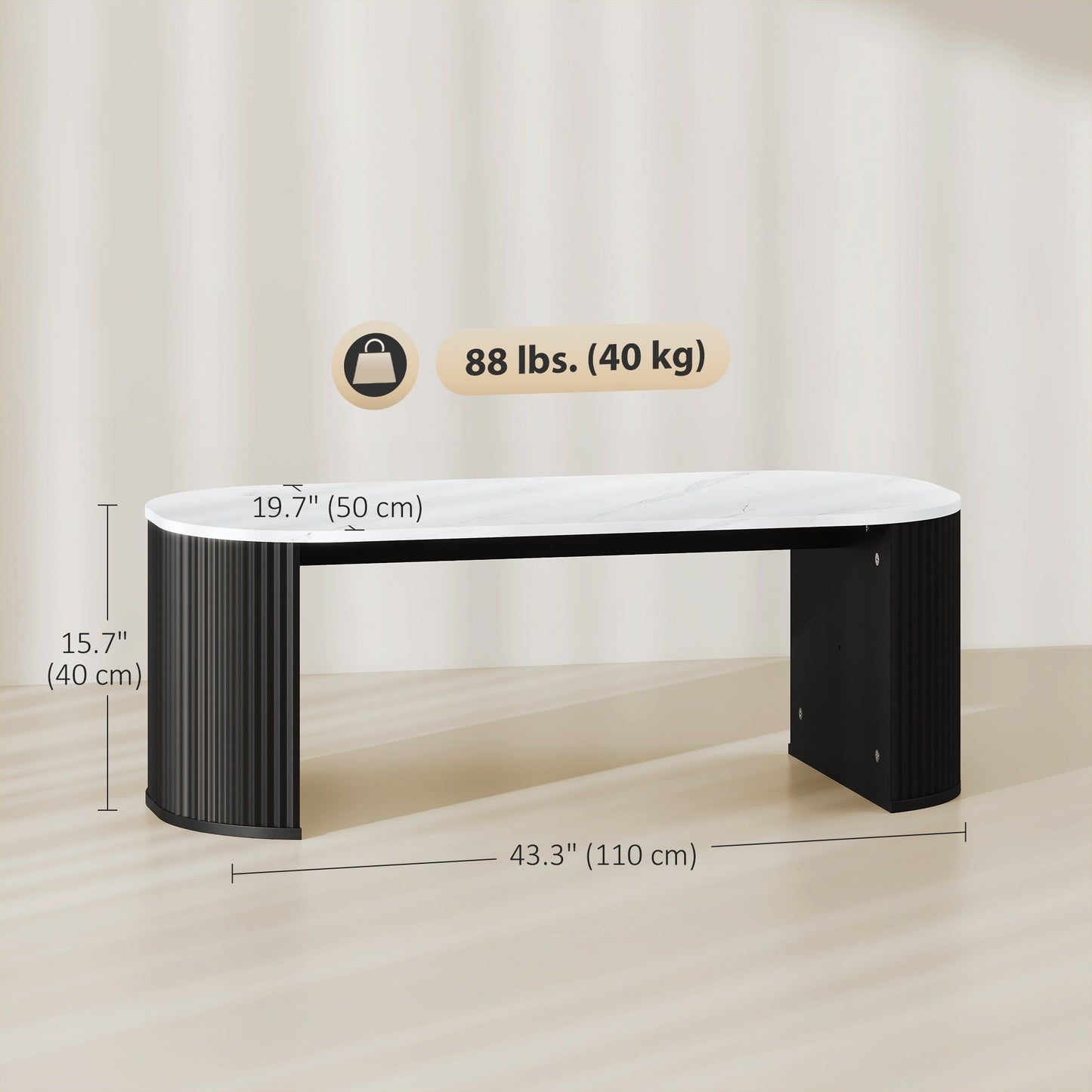 Marble-Effect Coffee Table with Round Corners - Black