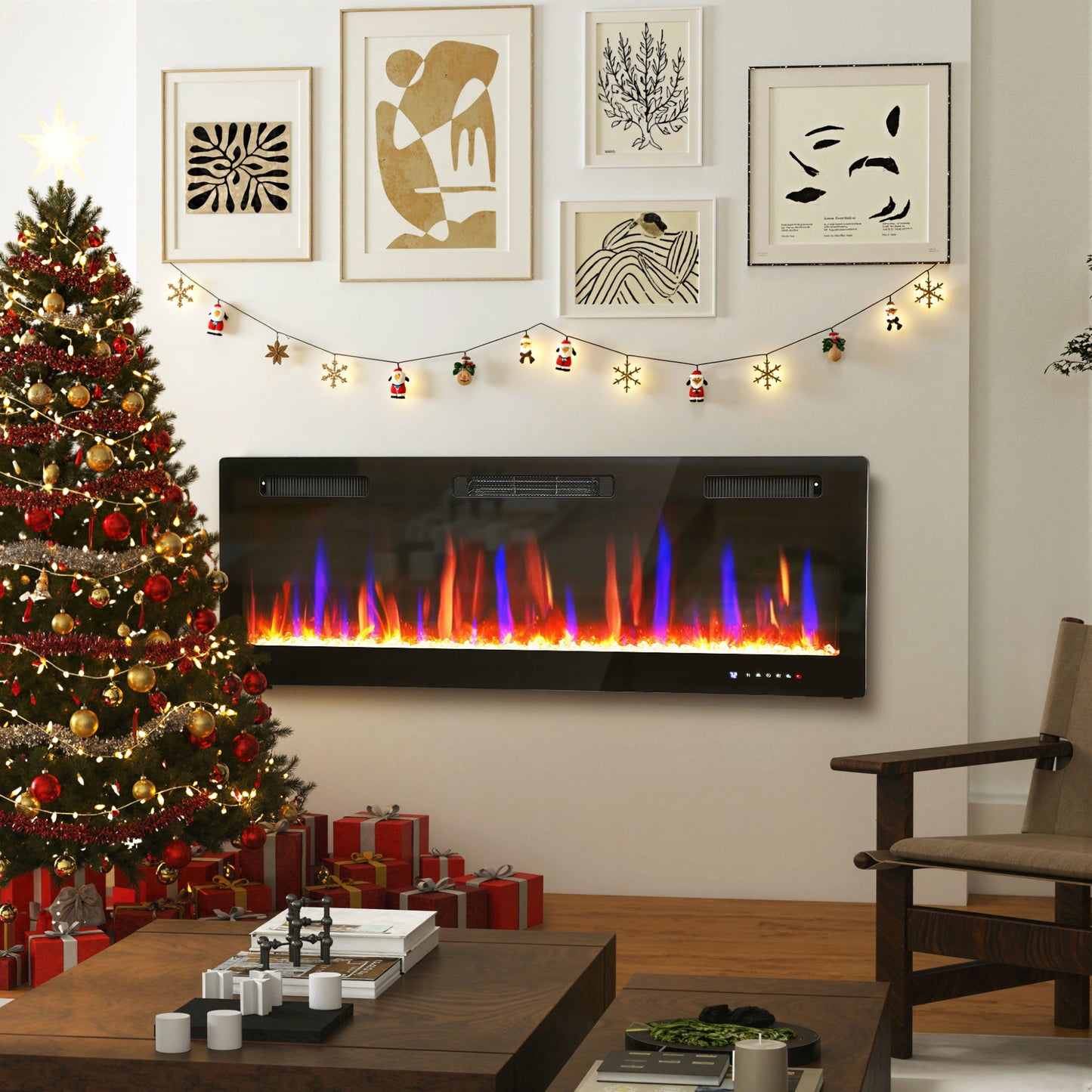 50" Thin Electric Fireplace, Freestanding, Wall Mounted Fireplace Heater with Eco Mode, Auto Switch, Remote, 1500W