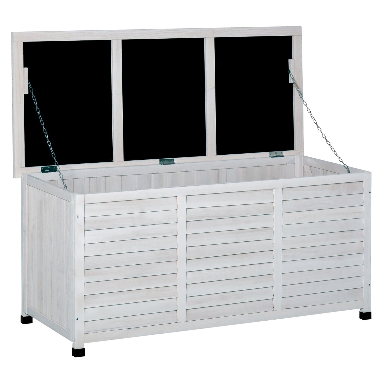 75 Gallon Wooden Storage Box patio Deck Box Bench, Garden Backyard Outdoor Storage Container with Aerating Gap & Weather-Fighting Finish, White