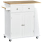 Rolling Kitchen Island Cart with Spice Rack - White