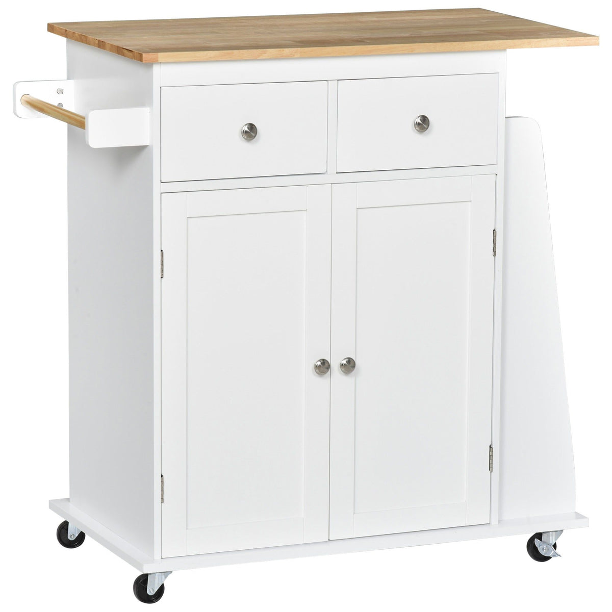 Rolling Kitchen Island Cart with Spice Rack - White