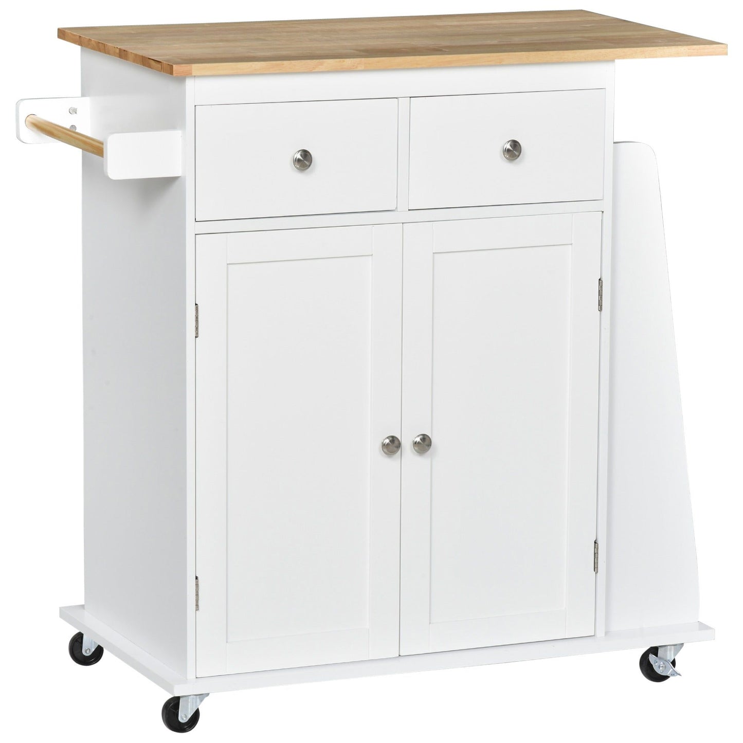 Rolling Kitchen Island Cart with Spice Rack - White