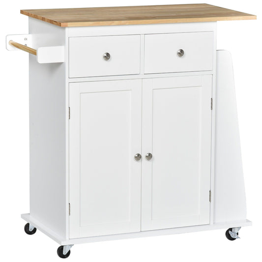 Rolling Kitchen Island Cart with Spice Rack - White