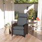 Outdoor Recliner Chair with Adjustable Backrest, Cushion, Side Tray, Black - Dark Grey
