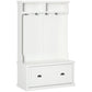 64.5" H Hall Tree with Storage Drawer & Top Shelf, Coat Rack Wooden Entryway Storage Bench Hall Tree Hallway Clothes Bag Coat Rack 4 Hooks, White