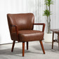 Faux Leather Accent Armchair with Wood Legs - Brown
