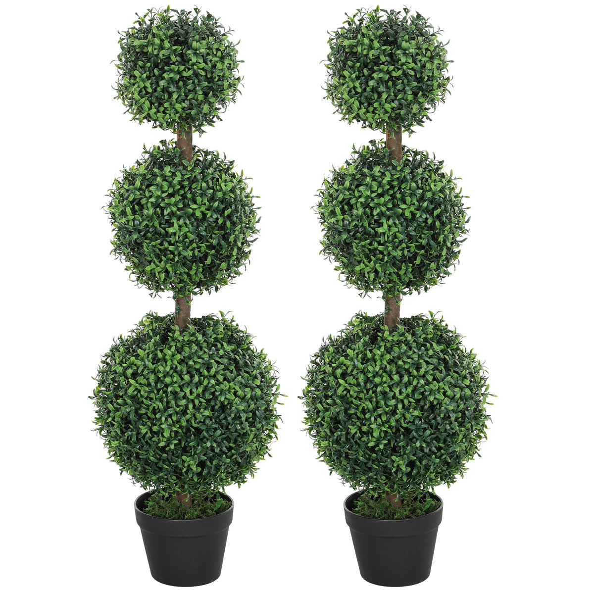 2 Pack 40" Artificial Trees, Boxwood Topiary Ball Trees with Pot for Indoor, Outdoor, Home Office, Living Room, Green