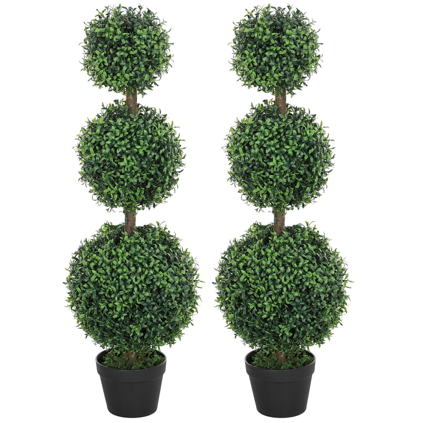 2 Pack 40" Artificial Trees, Boxwood Topiary Ball Trees with Pot for Indoor, Outdoor, Home Office, Living Room, Green