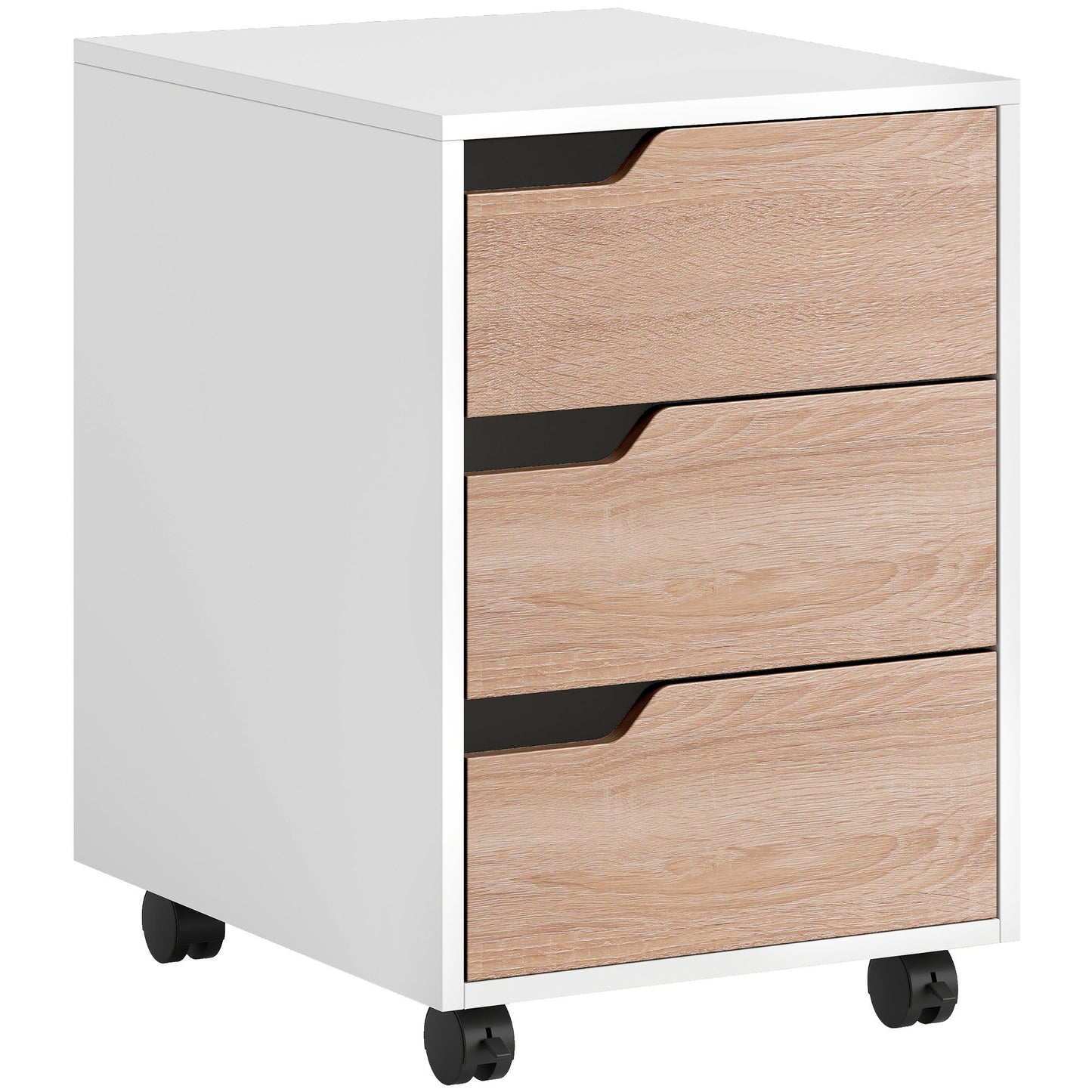 3 Drawer File Cabinet, Mobile Vertical Filing Cabinet with Wheels, Printer Stand with Storage for Home Office, Oak