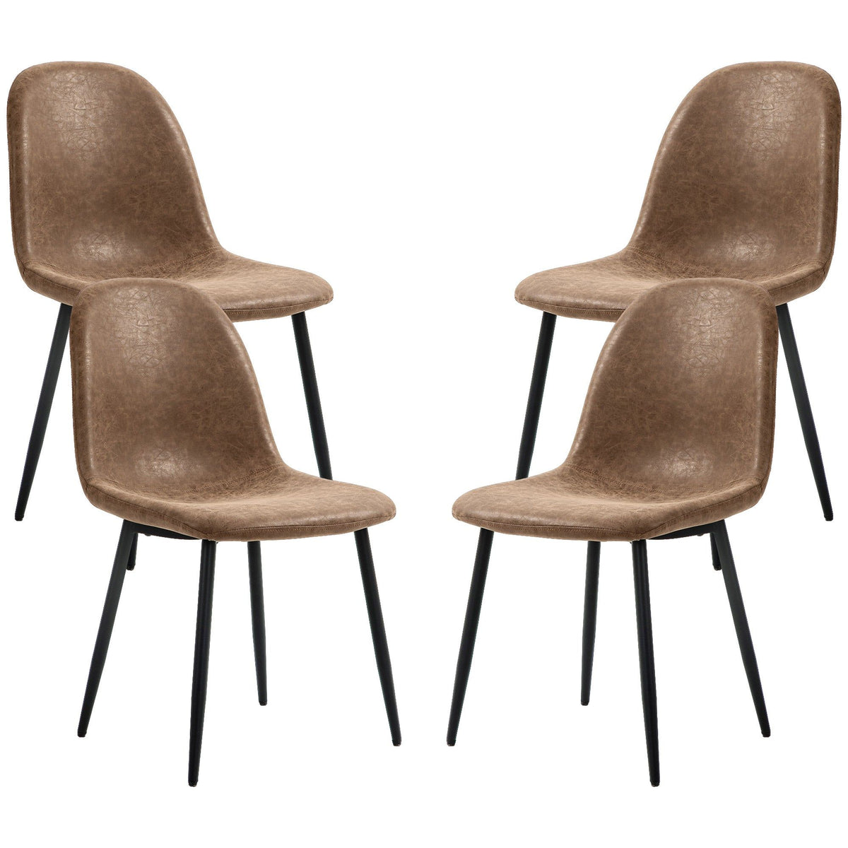 Retro Dining Chairs Set of 4, PU Leather - Brown