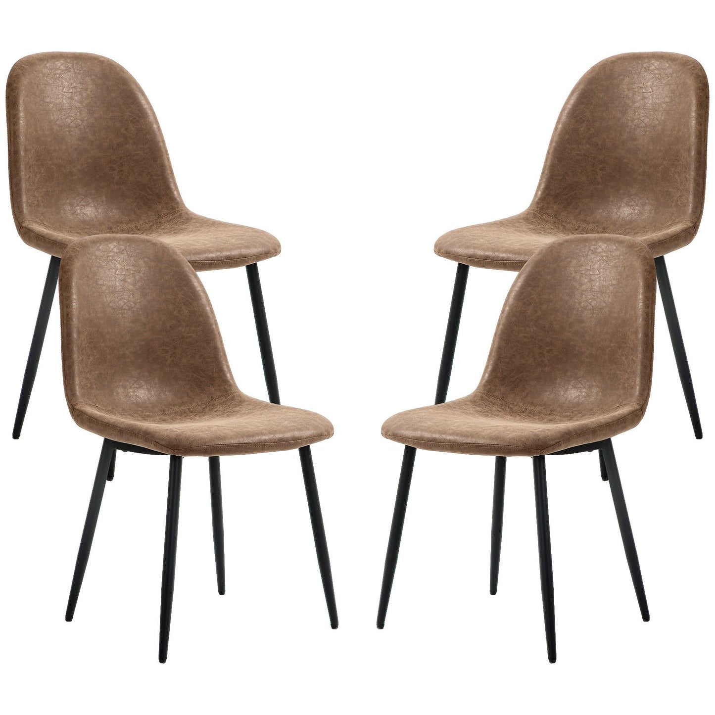 Retro Dining Chairs Set of 4, PU Leather - Brown