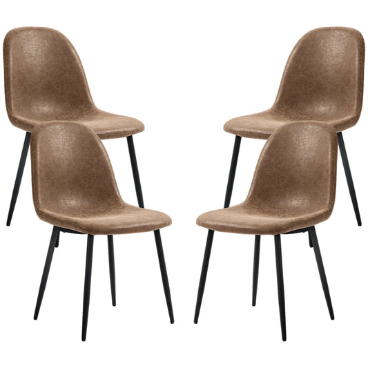 Retro Dining Chairs Set of 4, PU Leather - Brown