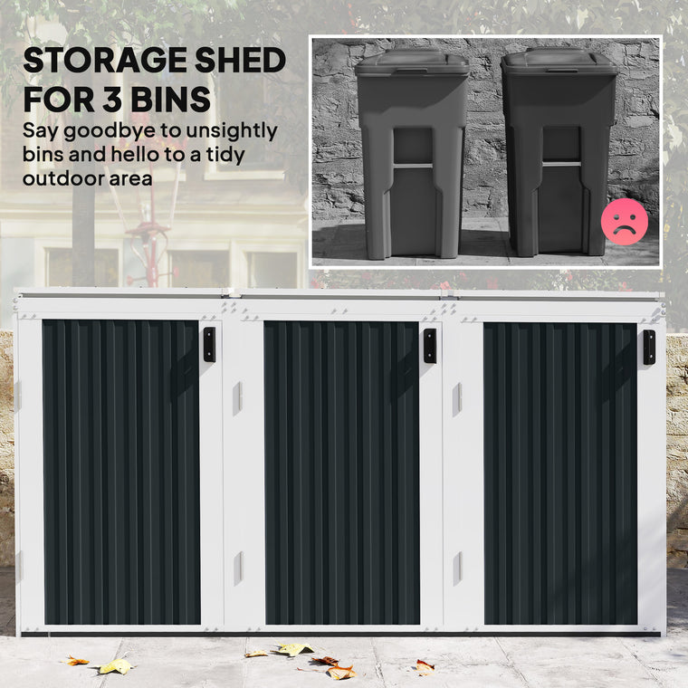 Rustproof Garbage Bin Shed with Magnetic Doors, Fits 3 Bins