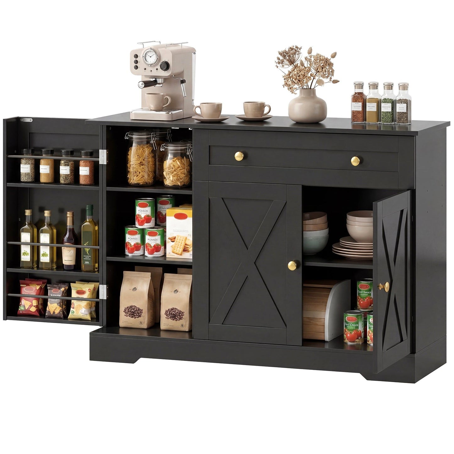 Farmhouse Sideboard Buffet Cabinet with Barn Doors - Black