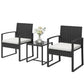 Outdoor Bistro Set, 3 Piece Wicker Patio Furniture Set with Glass Top Table and Cushions for Porch, Balcony, Cream White