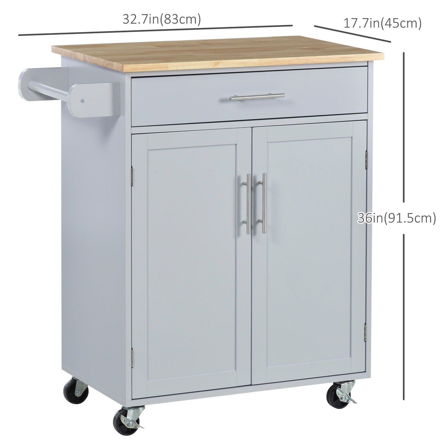 Rolling Kitchen Island Cart with Wood Top - Grey