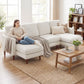Sectional Sofa, Corduroy U Shaped Couch with Double Chaise and Spring Cushions, 2200lb Capacity, Beige