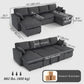 Convertible Sofa Bed, Corduroy U-Shaped Sleeper Sofa Couch with Storage Chaise, Pillows, Spring, Futon Couch, Grey