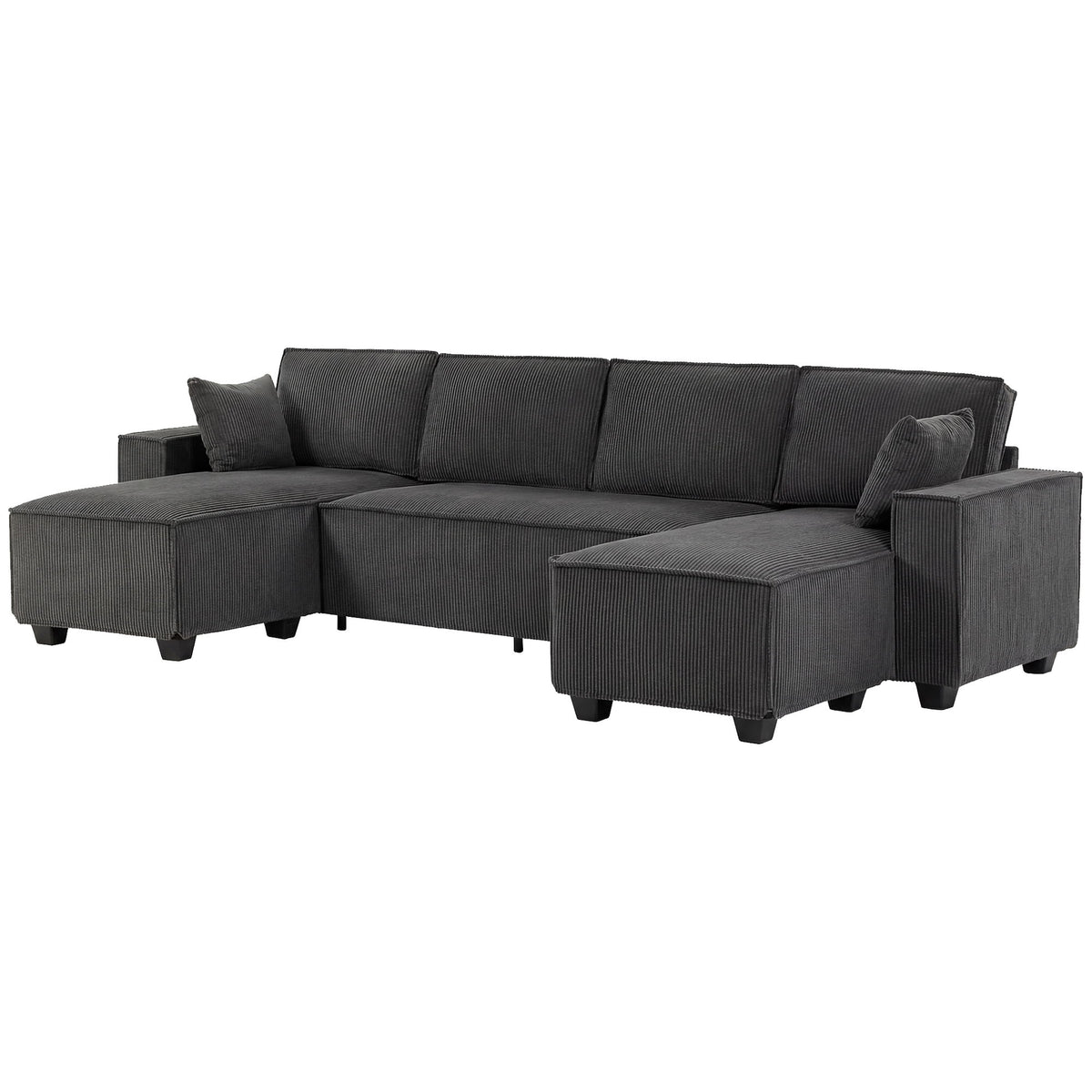 Modular U Shaped Couch, Sectional Sofa with Double Chaises and Spring Cushions, Dark Grey