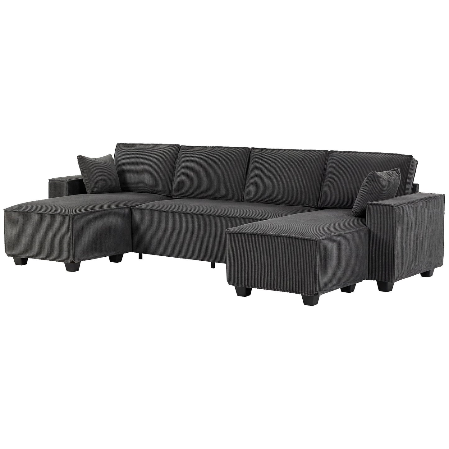 Modular U Shaped Couch, Sectional Sofa with Double Chaises and Spring Cushions, Dark Grey