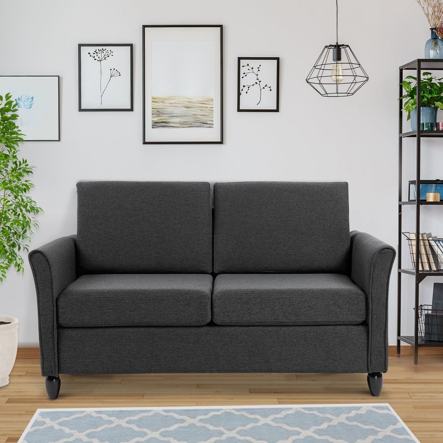 2-Seat Sofa with Wood Legs - Dark Grey