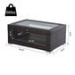 2-Tier Rattan Patio Coffee Table Outdoor Side Table PE Wicker Patio Garden Tea End Desk with Tempered Glass Top & Storage for Balcony, Backyard, Poolside