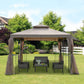 10' x 10' Steel Outdoor Patio Gazebo Canopy with Removable Mesh Curtains, Display Shelves, & Steel Frame, Brown