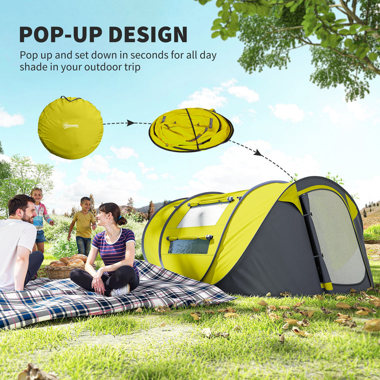 Yellow 4-Person Pop-Up Camping Tent with Carry Bag