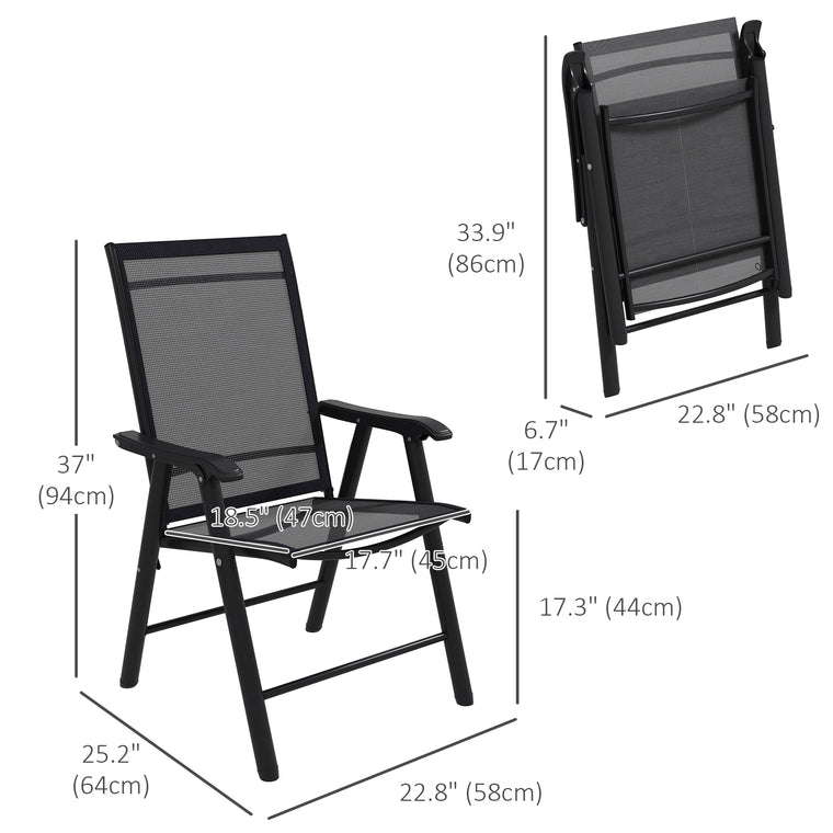 Black 4-Piece Folding Chair Set with Armrests
