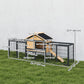 Rabbit Hutch Outdoor, 85"L Large Wooden Bunny Cage with Run Box, Removable Plastic Tray, Asphalt Roof, Ramp, Yellow