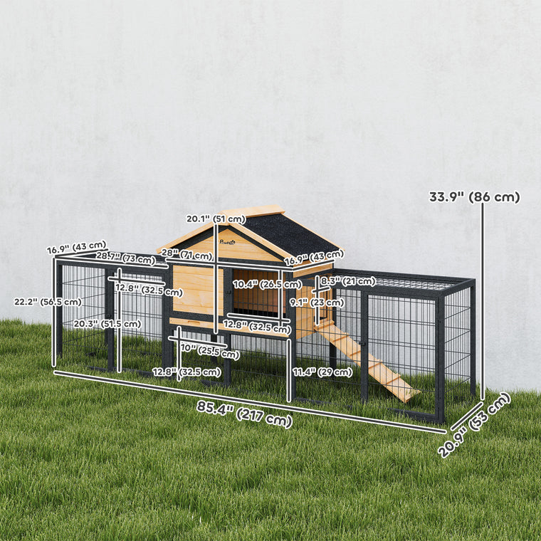 85" Yellow Large Wooden Rabbit Hutch with Run & Ramp