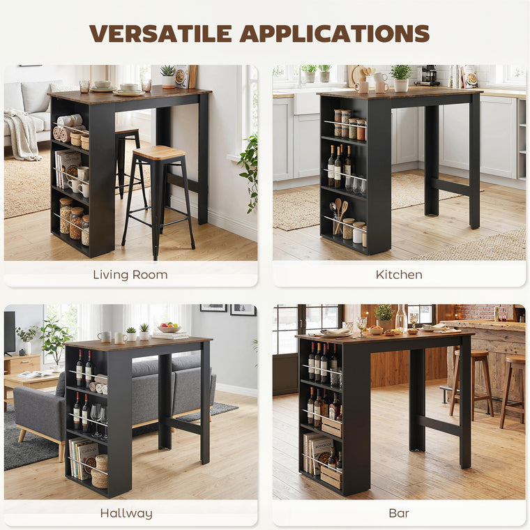 Counter Height Bar Table with 3 Storage Shelves